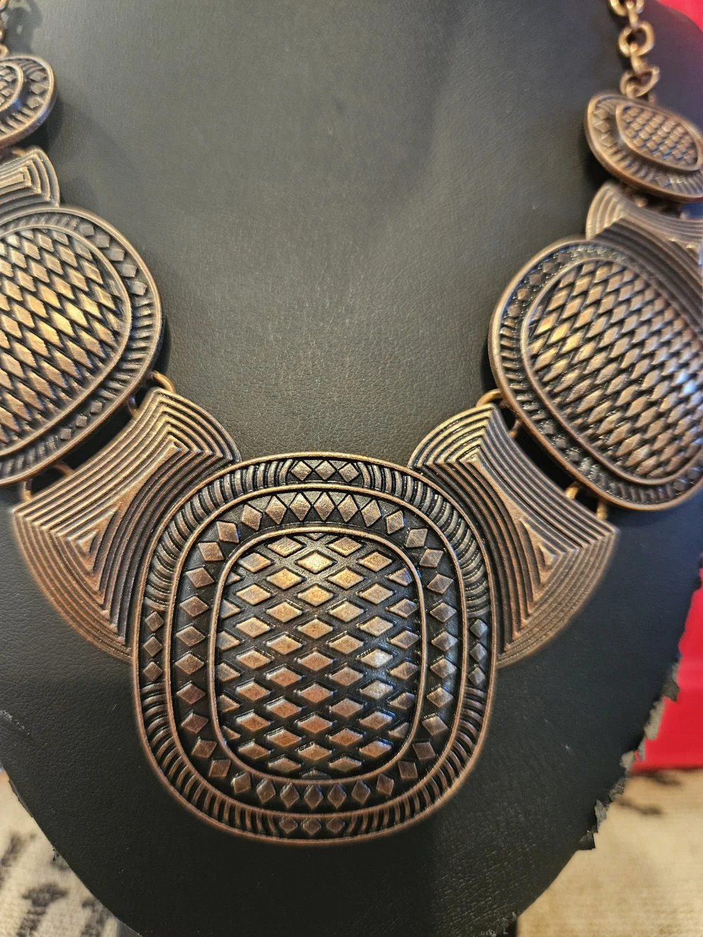 Antique Bronze Statement Necklace - Bold Geometric Pendant